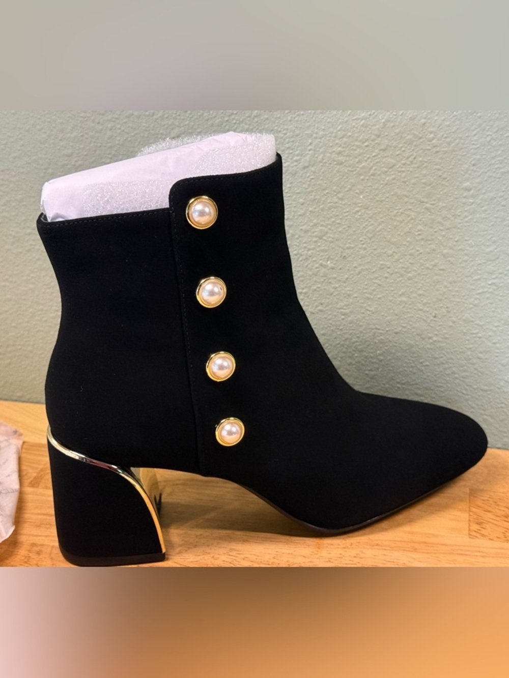 Alex Marie Black Pearl-Embellished Block Heel Ankle Boots